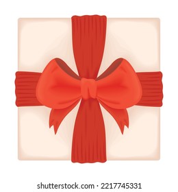 white gift and red ribbon