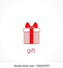 A white gift with a red ribbon and a bow, vector icon isolated on white background