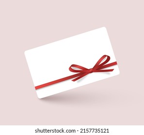 vale de regalo blanco con cintas y arcos rojos. Plantilla para cupón de regalo festivo, invitación y certificado. Ilustración vectorial