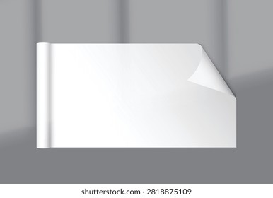 White gift wrapping paper mockup with rolled edge and curved corner with elegant shadow overlay, clean paper texture for gift wrap design, packaging, branding, print, magazines, catalogs or newspapers