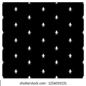 White gingerbread man on black background. Black and white seamless pattern