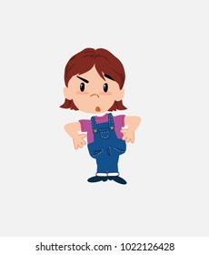 White girl in jeans with an expression of unpleasant surprise.																									