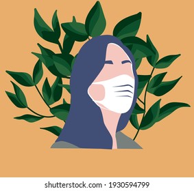 white girl in mask abstract woman portrait, flat vector illustration