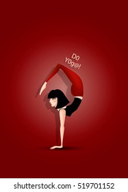 white girl in scorpion pose. Do yoga poster. Vector character