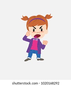 White girl screams angry in aggressive attitude.																									