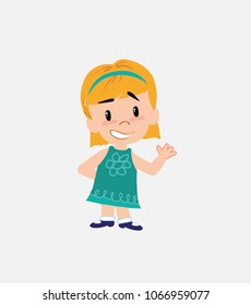 White girl showing something in positive attitude.