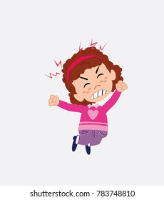 White girl with sweater jumps angry.
