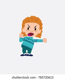 White girl with sweater screams very angry.
