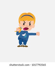 White girl with a unicorn pullover screams very angry.																									
