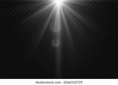 A white glare of rays and light, a flash of a star. On a transparent background.