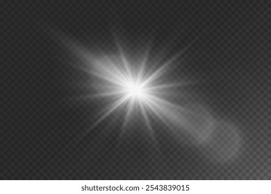 White glare of star and light. On a transparent background.