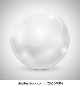 White glass ball. Shiny 3d sphere. Vector illustration