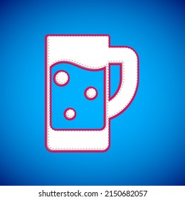 White Glass of beer icon isolated on blue background.  Vector