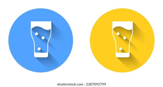 White Glass of beer icon isolated with long shadow background. Circle button. Vector