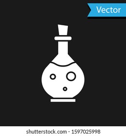 White Glass bottle with magic elixir icon isolated on black background. Computer game asset.  Vector Illustration
