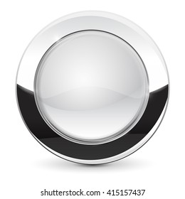 White glass button with metal frame. Vector illustration isolated on white background