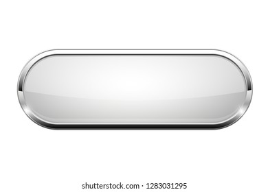 White glass button. Shiny oval 3d web icon. Vector illustration isolated on white background