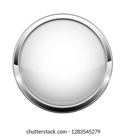 White glass button. Shiny round 3d web icon. Vector illustration isolated on white background