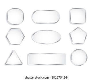 White glass buttons with chrome frame. Vector illustration