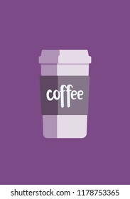 White glass of coffee to go on violet background.