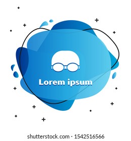 White Glasses and cap for swimming icon isolated on white background. Swimming cap and goggles. Diving underwater equipment. Abstract banner with liquid shapes. Vector Illustration