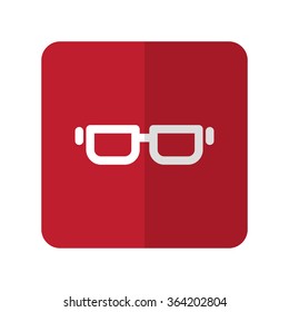 White Glasses flat icon on red rounded square on white