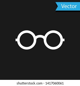 White Glasses icon isolated on black background. Eyeglass frame symbol. Vector Illustration