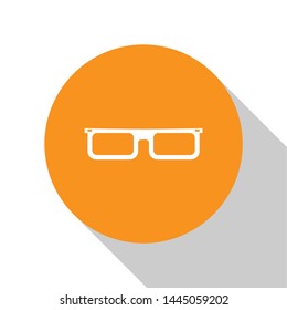 White Glasses icon isolated on white background. Eyeglass frame symbol. Orange circle button. Vector Illustration