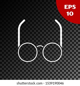 White Glasses icon isolated on transparent dark background. Eyeglass frame symbol.  Vector Illustration