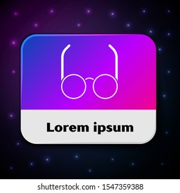 White Glasses icon isolated on black background. Eyeglass frame symbol. Rectangle color button. Vector Illustration