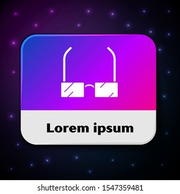 White Glasses icon isolated on black background. Eyeglass frame symbol. Rectangle color button. Vector Illustration