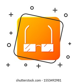 White Glasses icon isolated on white background. Eyeglass frame symbol. Orange square button. Vector Illustration