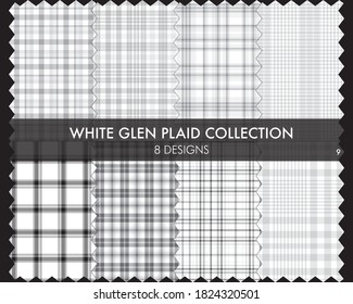 White Glen Plaid Tartan seamless pattern collection includes 8 designs for fashion textiles and graphics
