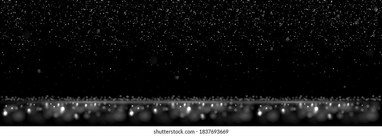White glitter abstract background. Shining sparkling particles of light. Modern bright backdrop vector illustration. Defocused glowing pattern with blurs. New year, merry xmas card, celebration night.