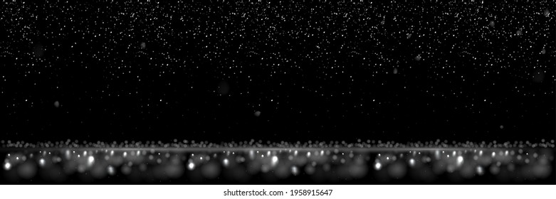 White glitter abstract background. Shining sparkling particles of light. Modern bright backdrop vector illustration. Defocused glowing pattern with blurs. New year, merry xmas card, celebration night.