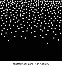 White glitter falling from circles on black background. Snow explosion of confetti pattern. White grainy abstract texture on black background. Vector illustration