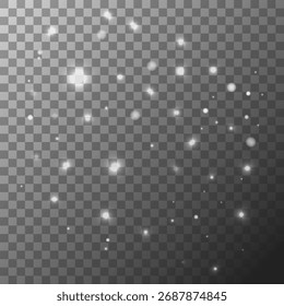 White Glitter Light Overlay – Scattered Sparkle Stars, Scattered White Sparkles – Shiny Glitter Light Effect, Glittering White Light Dots – Transparent Sparkle Overlay