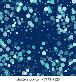 White glitter on  blue background. Explosion of confetti. Vector festive background. Snow falling texture. Abstract element of design for new year, christmass, birthday, wedding cards, banners, poster