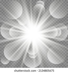 White glitter on a transparent background.
Sun glare. Beautiful optical effect of sunlight.