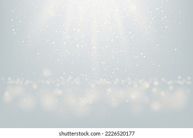 White glitter and sparkles in sun rays background, lines in shiny light vector illustration. Bright dust sparkling on blue light wallpaper design. Christmas or New Year holiday card decoration.