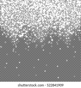 White glitter sparkling particles isolated on transparent background. Vector magic illustration.