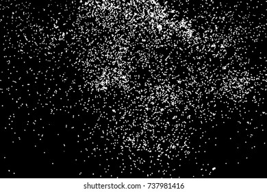 White glitter texture isolated on black. White particles color. Holiday Celebration background, sparkles explosion of confetti for cards design. Vector.