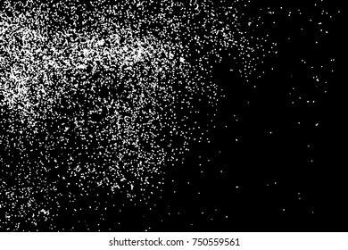 White glitter texture isolated on black. White particles color. Holiday Celebration background, sparkles explosion of confetti for cards design. Vector.