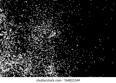 White glitter texture isolated on black. White particles color. Holiday Celebration background, sparkles explosion of confetti for cards design. Vector.