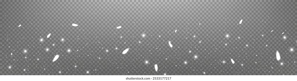 Puntos brillantes blancos, partículas, estrellas, chispas mágicas. Efecto de luz de destello brillante. Puntos luminosos plateados. Partículas de Vector sobre fondo transparente. 