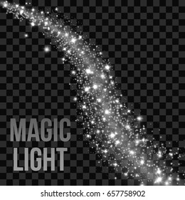 White glittering star dust trail. Vector fashion illustration.