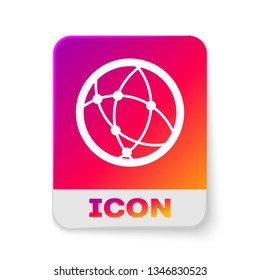 White Global technology or social network icon isolated on white background. Rectangle color button. Vector Illustration