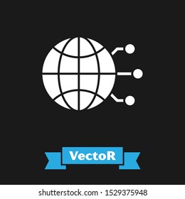 White Global technology or social network icon isolated on black background.  Vector Illustration