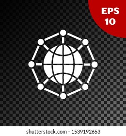 White Global technology or social network icon isolated on transparent dark background.  Vector Illustration
