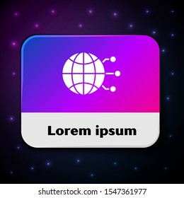White Global technology or social network icon isolated on black background. Rectangle color button. Vector Illustration